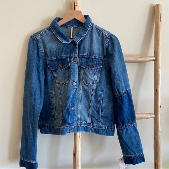 🔖New L FREE PEOPLE Rumors Denim Jacket Indigo - Picture 10 of 14